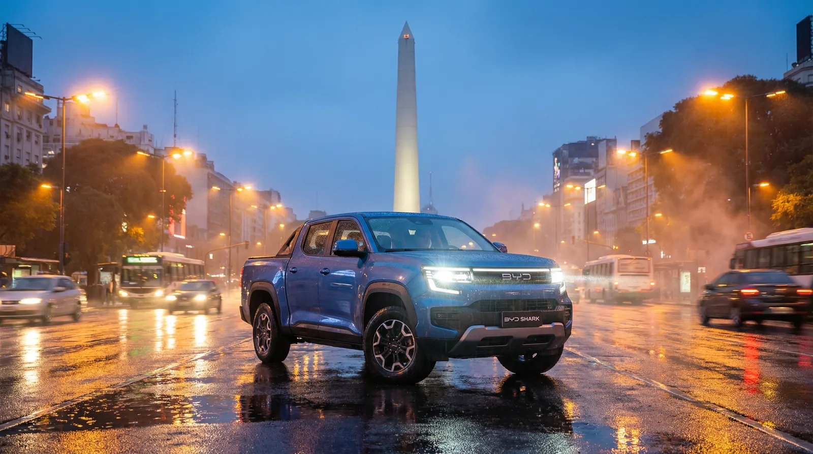Pickup azul, estilo cinematográfico moderno