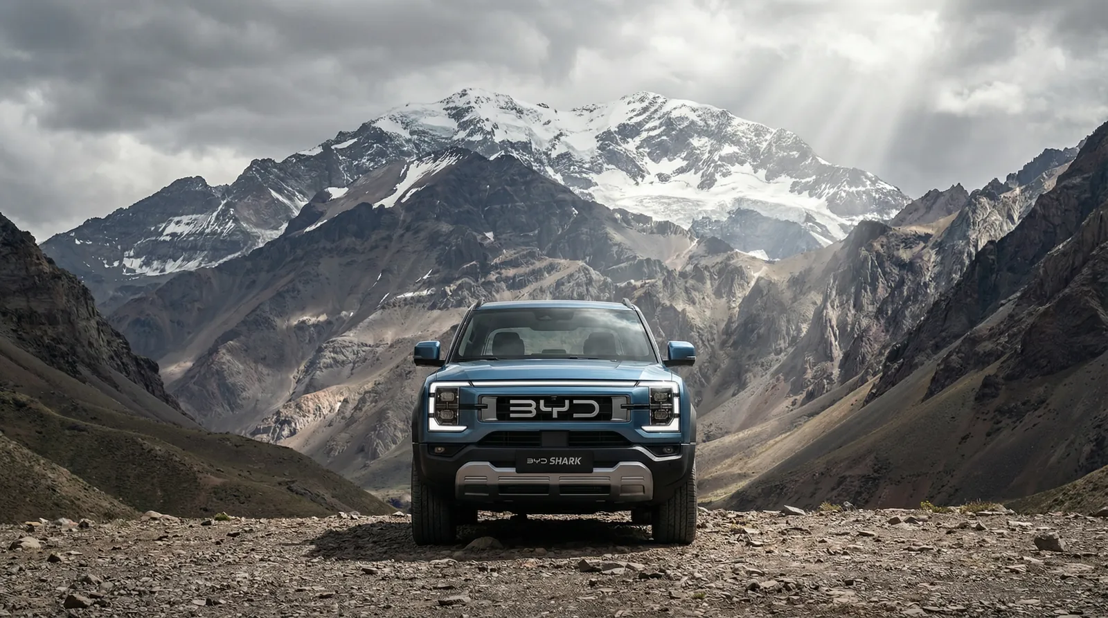 SUV azul, foto estilo cine